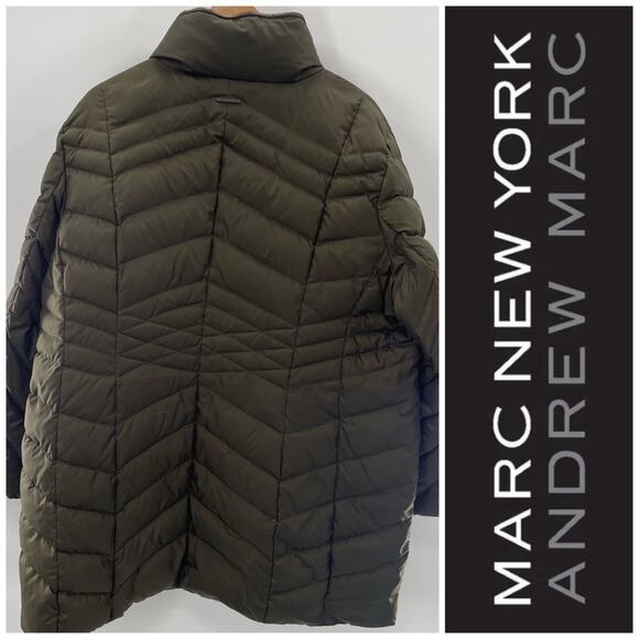 Marc New York Down Feather Quilted Puffer Long Line Jacket Army Green Size 2X - Picture 8 of 12